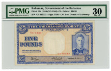 Bahamas 5 Pounds 1936 (1944) (ND) Fancy number PMG 30 Very Fine
P# 12a, N# 274523; # A/1 013333