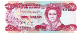 Bahamas 3 Dollars 1984 (ND)
P# 44a, N# 212768; # A 037641; UNC