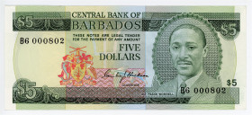 Barbados 5 Dollars 1975 (ND)
P# 32a, N# 224098; # B6 000802; AUNC-UNC