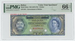 Belize 1 Dollar 1974 - 1976 (ND) Color Trial PMG 66 EPQ Gem Uncirculated
P# 33ct, N# 21322; # AA 01035