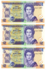 Belize 3 x 2 Dollars 2017 Consecutive Numbers
P# 66, N# 228840; # DR 211421 - # DR 211423; UNC
