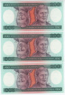 Brazil 3 x 200 Cruzeiros 1981 (ND) With Consecutive Numbers
P# 199a, N# 203546; UNC