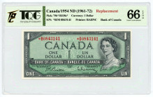 Canada 1 Dollar 1954 Replacement TQG 65 EPQD
P# 75b*, N# 201597; # *B/M 0843141