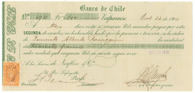 Chile Banco de Chile Bill of Exchange for 300 Francs Valparaiso 1910
6911; Nice logo to the left; green; XF
