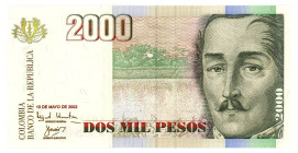 Colombia 2000 Pesos 2002
P# 451f, N# 224036; # 60517540; UNC