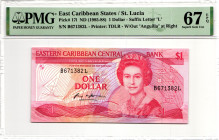 East Caribbean States 1 Dollar 1985 - 1988 (ND) PMG 67 EPQ Superb Gem Unc
P# 17l, N# 212915; # B 671382 L