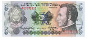 Honduras 5 Lempiras 1989
P# 63b, N# 202430; # AE 3531622; UNC