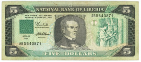Liberia 5 Dollars 1989
P# 19, N# 220139; # AB 5643871; XF