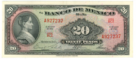 Mexico 20 Pesos 1967
P# 54m, N# 204983; # BCZ A 927237; VF