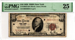 United States FRBN New York 10 Dollars 1929 PMG 25 Very Fine
P# 396b, N# 207680; # K 190 B 03830351 A