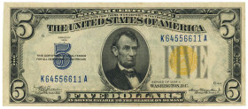 United States 5 Dollars 1934 A Yellow Seal Ocuppations in Italian Territories
P# 414AY, N# 202437; # K 64556611 A; North Africa; XF