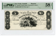 United States New York Catskill Tradesmen's Bank 5 Dollars 1823 Reprint PMG 58 EPQ Choice About Uncirculated
NY600G24RP; # A