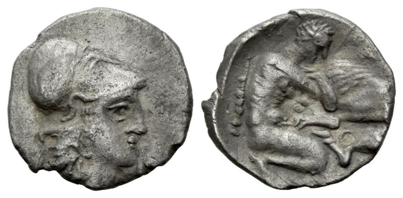 Calabria, Tarentum Diobol circa 325-280, AR 12.00 mm., 1.68 g.

VF

Ex Navil...