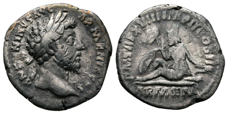 Marcus Aurelius. Silver denarius, AD 163-164. Rome.
Obv: ANTONINVS AVG ARMENIACV...