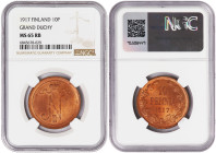 Finland Russian Duchy. Nicholas II 10 Pennia 1917. NGC MS 65 RB. Almost TOP POP!
