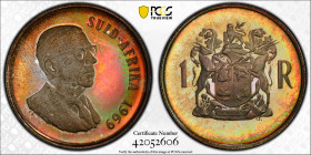 South Africa 1 Rand 1969. PCGS PR 67 CAM. PCGS population in PR 67 CAM: 2 (1 Finer). Almost TOP POP!