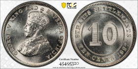 Straits Settlements (British Malaysia) 10 Cents 1927. PCGS MS 64