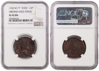 USA colonial and Ireland 1/2 Penny 1760 VOCE POPULI, "VOOE" error. NGC XF-45