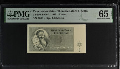 Czechoslovakia. Theresienstadt Ghetto 1 Krone 1943. PMG Gem UNC 65 EPQ