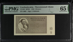 Czechoslovakia. Theresienstadt Ghetto 5 Kronen 1943. PMG Gem UNC 65 EPQ