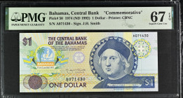 Bahamas 1 Dollar 1974 (ND 1992). PMG Superb Gem UNC 67 EPQ