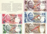 Botswana Complete Five Note 1979 Specimen Set W/Certificate