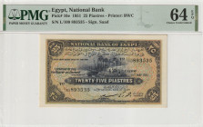 Egypt 25 Piastres 1951. PMG Choice UNC 64 EPQ