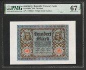 Germany 100 Mark 1920. PMG Superb Gem UNC 67 EPQ