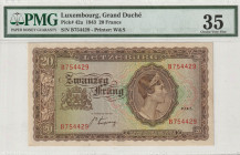 Luxembourg 20 Francs 1943. PMG Choice VF 35