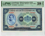 Luxembourg Allied Occupation WWII 100 Francs ND 1944. PMG Choice About UNC 58 EPQ