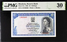 Rhodesia 10/- Shillings 1966. PMG Very Fine 30