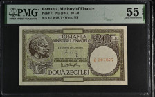 Romania 20 Lei 1947. PMG About UNC 55 EPQ