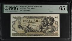 Romania 100 Lei 1947. PMG Gem UNC 65 EPQ