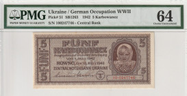 Ukraine / German Occupation WWII 5 Karbowanez 1942 PMG 64