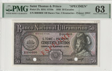 Saint Thomas & Prince 50 Escudos 1958 Specimen. PMG 63