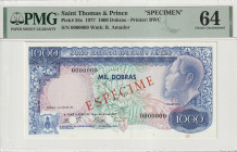 Saint Thomas & Prince 1000 Dobras 1977 Specimen. PMG Choice UNC 64