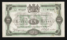 Sweden 1 Krona 1875. Very Rare Note