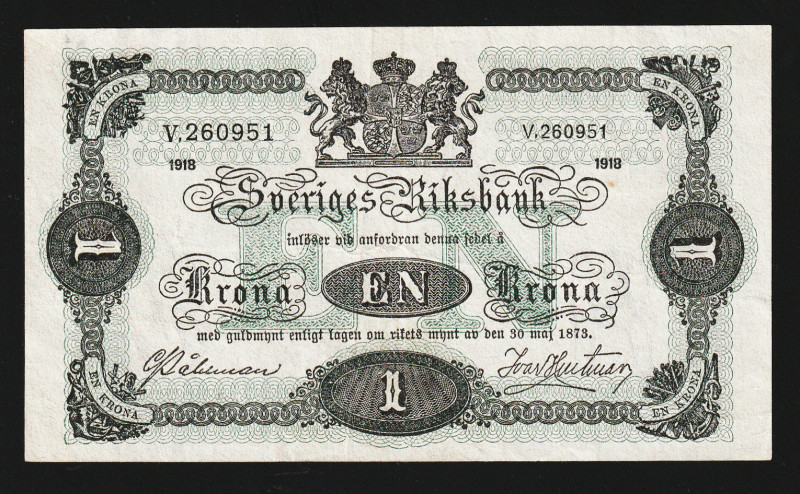 P-32e; S/N V.260951; King: Gustaf V (1907-1950); Very Rare; UNC