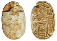 EGIPTO. ESCARABEO II PERIODO INTERMEDIO (1785-1532 a.C.). Representa diferentes signos. Fayenza. Longitud 17 mm.