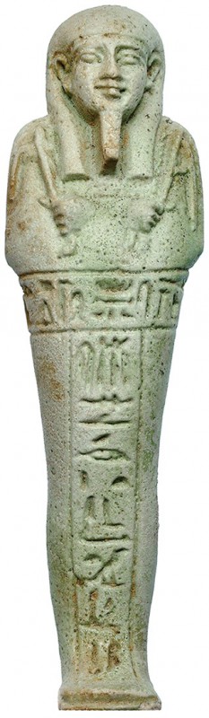 EGIPTO. Ushabti. Dinastía XXVI (664-525 a.C.) Fayenza. Altura 13,5 cm. Incluye p...