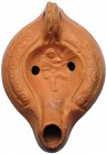 BIZANCIO. Lucerna (s. V-VI d.C.). Representa Cupido. Terracota. Marca de alfarero. Longitud 12,0 cm.