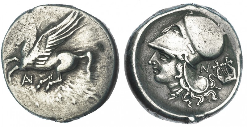 ACARNANIA. Anactorium. Estátera (350-300 a.C.). A/ Pegaso a izq.; debajo monogra...