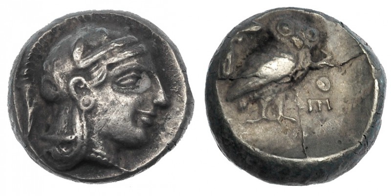 ÁTICA. Atenas. Dracma (420-404 a.C.). A/ Cabeza de Atenea con casco ornamentado ...