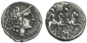 ACUÑACIONES ANÓNIMAS. Denario. Ceca incierta (202-198 a.C). R/ Pentagrama bajo los dióscuros a caballo a der., ROMA en el exergo. FFC-48. SB-20w. MBC-...