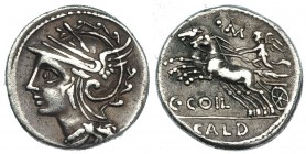COELIA. Denario. Roma (104 a.C.). R/ Victoria en biga en biga a izq.; encima letra, debajo: C. COIL; en el exergo: CALD. FFC-574. SB-2. MBC.
