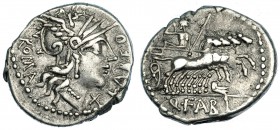 FABIA. Denario. Norte de Italia (124 a.C.). R/ Proa bajo las patas de los caballos. En exergo Q.FABI. FFC-697. SB-1. MBC.