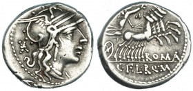 FABIA. Denario. Norte de Italia (127 a.C.). R/ Victoria en cuadriga; ROMA/C.F.L.R.Q.M. FFC-701. SB-13. MBC/MBC-.