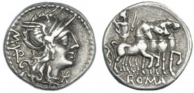 VARGUNTEIA. Denario. Roma (130 a.C.). R/ Júpiter en cuadriga a der. En el exergo: ROMA. FFC-1183. SB-1. MBC.
