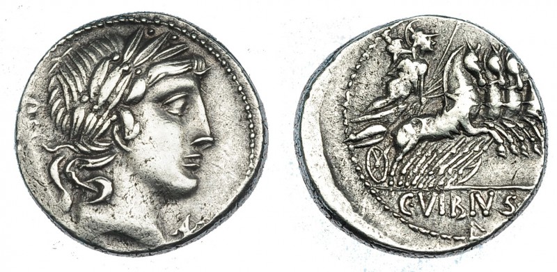 VIBIA. Denario. Roma (90 a.C.). A/ Cabeza laureada de Apolo a der.; detrás: P(AN...