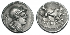 VOLTEIA. Denario. Roma (78 a.C.). R/ Cibeles en biga de leones a der., encima letra. En el exergo: M·VOLTEI·M·F. FFC-1232. SB-4. MBC.